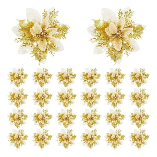 24 Flores De Pascua Artificiales Con Purpurina De 5.5 Pulgad