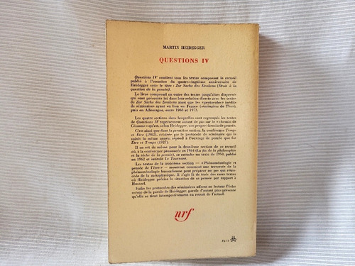 Questions 4 Martin Heidegger Gallimard En Frances