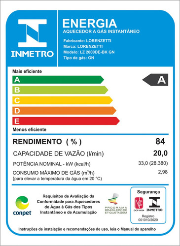 Aquecedor Lorenzetti 20 Litros Gn Preto Para Até 2 Duchas