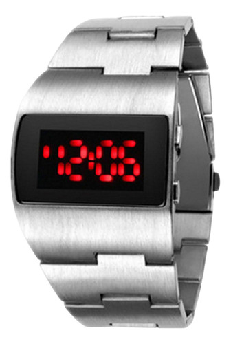 Reloj Deportivo Digital Fecha Electrónica Luz Roja Plateada