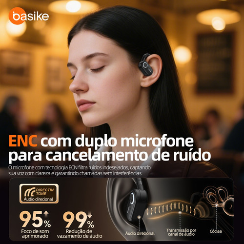Fone De Ouvido Sem Fio Basike Bluetooth5.4 Ows Com Tela Lcd
