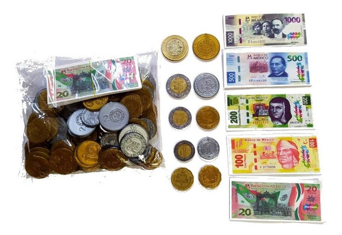 Monedas Didáctico Plástico 120pzs Con Billetitos De Cortesia