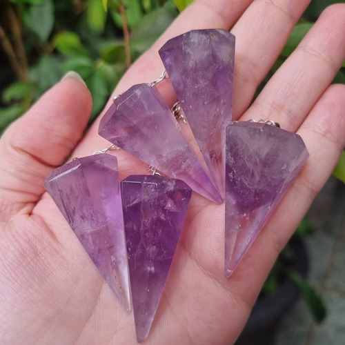 Pêndulo Pedra Ametista Natural Facetado Para Radiestesia Cor Violeta