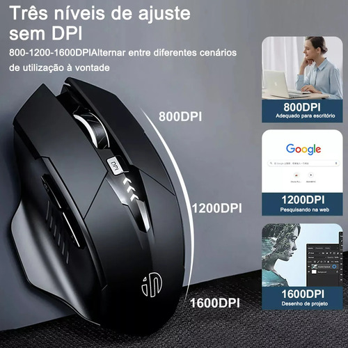 Mouse Sem Fio Bluetooth Recarregável Gamer Ergonômico 2.4g