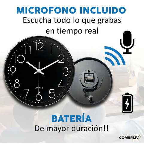 Câmera Spy Camera Wall Clock Camera WiFi Full Hd WiFi 2,4 Ghz Hidden Home Bateria de longa duração 3500 mAh Memória Micro SD de até 512 Gb Câmera de segurança de monitoramento de smartphone