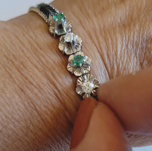 Pulseira Em Ouro Branco Com Diamantes E Esmeraldas