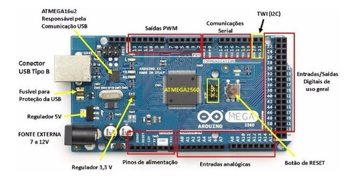 Kit Arduino Mega Master Programação Sensores Atuadores
