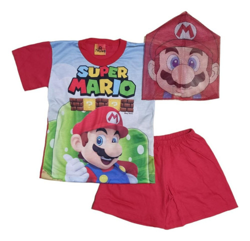 Pijama Verano Con Mascara Niño Super Mario Bros