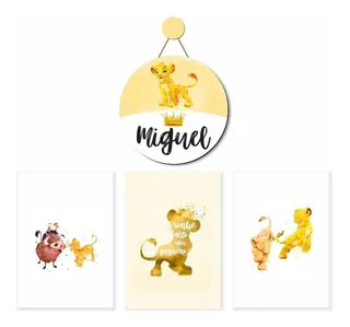 porta maternidade cerquinha safari Kit 3 Quadros Porta Maternidade Mdf Rei Leão Simba Coroa