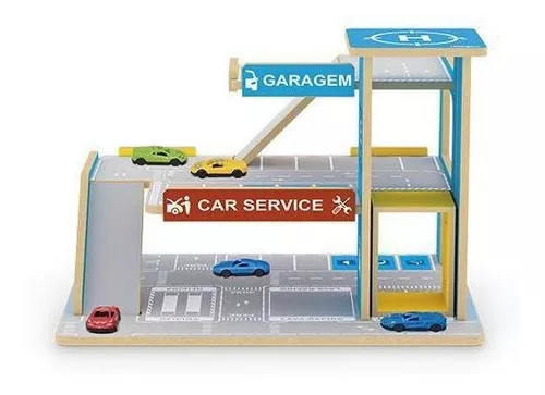 Pista Postinho Garagem Madeira + Carrinho Hot Wheels