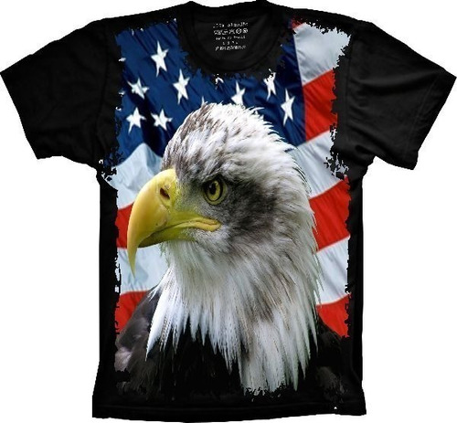 Camiseta Plus Size Unissex Bandeira Dos Estados Unidos Águia