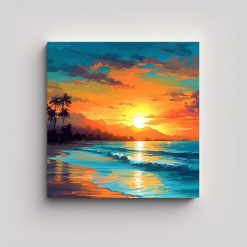 80x80cm Cuadro De Playa Al Atardecer En Bastidor De Tela