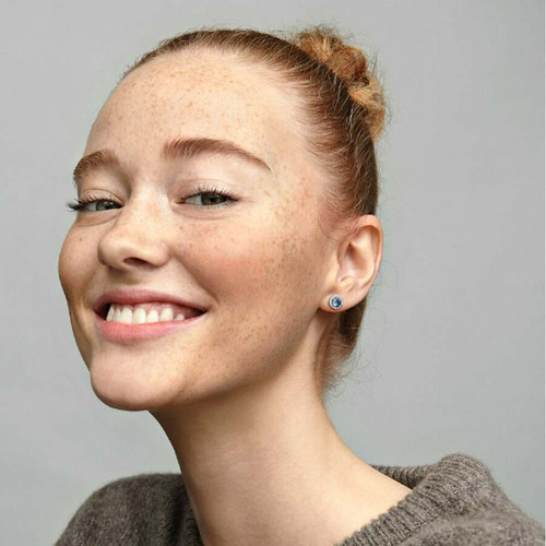 Aretes Pandora De Botón Reluciente Brillo Azul Redondo