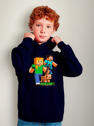 Poleron Con Capucha Y Bolsillo Niño Minecraft Personajes 029