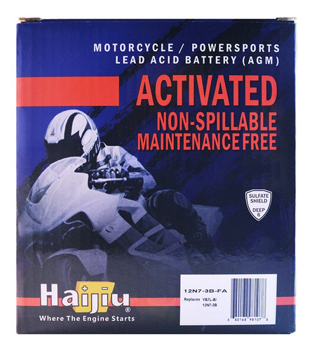 Imagen 3 de 8 de Batería Moto Haijiu 12n7-3b-fa Agm Gel Libre Mantenimiento