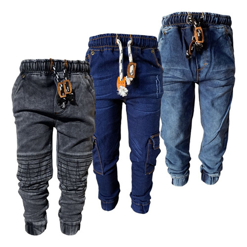 Oferta 3 Jogger Mezclilla Stretch Liso Roto Biker Niño 4-16