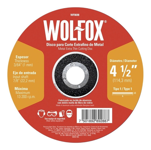 Disco Corte De Metal 7  1 .8mm Fino Wolfox Wf0702