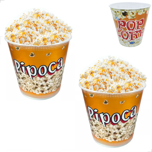 Pote Balde De Pipoca De Plástico Grande Pipoca Com 2und.