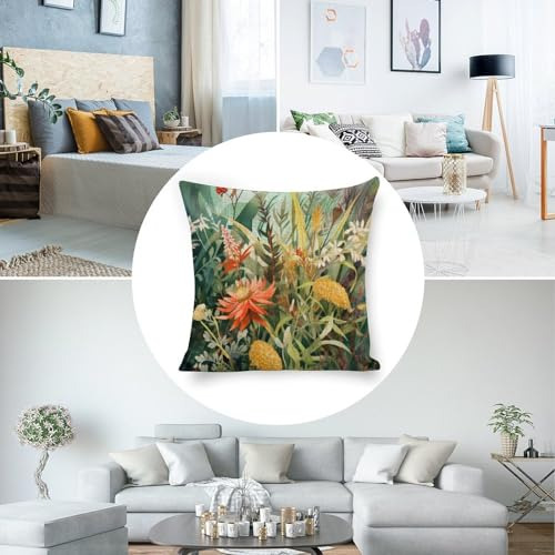 Funda De Almohada De Lino De 18x18 Pulgadas Con Flores Acuar
