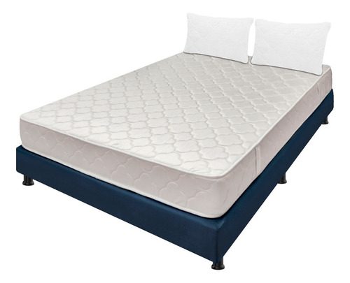 Colchón Doble Espumado Multisleep + Base Cama + Almohadas Color Azul