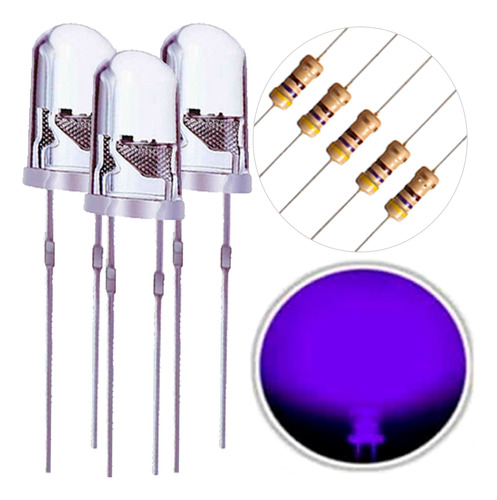 20x Led Ultravioleta Uv 5mm Alto Brilho + Resistor 470 12v