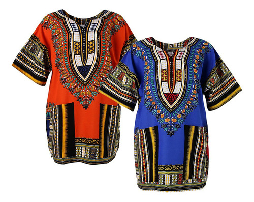 2 Piezas Unisex Africano Vestido De Algodón Dashiki Étnico C