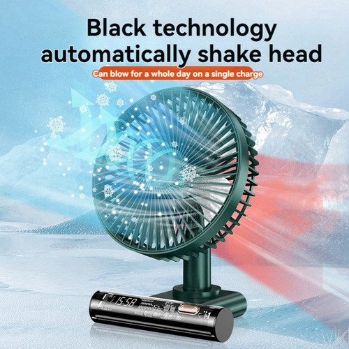 Ventilador De Pie Portátil Con Batería Recargable Y Reloj