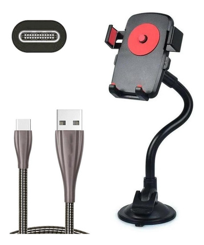 Suporte Celular Veicular Carro Parabrisa  + Cabo Usb Tipo C