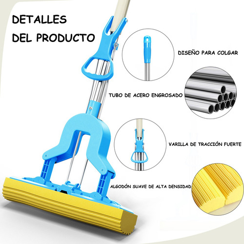 Fregona Esponja Absorbente Con Mango Telescópico, Fácil Uso Azul