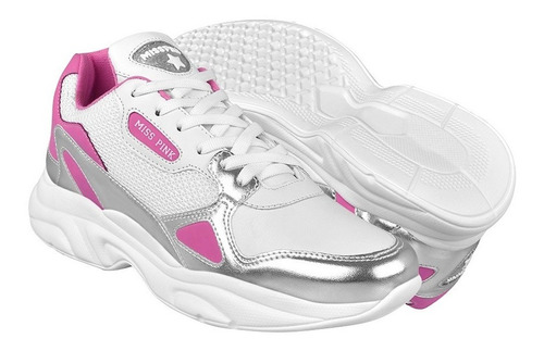 Tenis Casuales Para Dama Miss Pink 0080-21 Bco Plata 