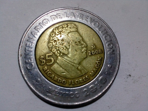Moneda De 5 Pesos Conmemorativa, Ricardo Flores Magón (Usado)
