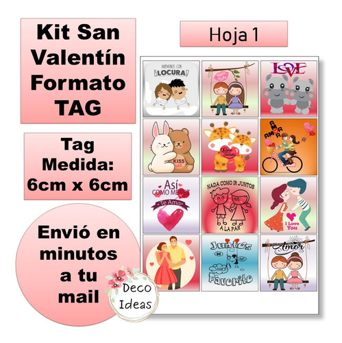 Imagen 2 de 4 de Kit Imprimible A Color Pdf3 San Valentín Tarjetas Etiquetas