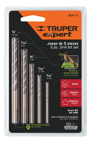 Juego De 5 Brocas Hss Para Metal Truper Expert