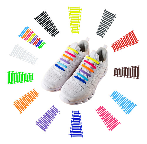 13 Pares Cordones Planos Elásticos De Para Zapatillas De 16 Piezas Agujetas De Silicona Sin Ataduras
