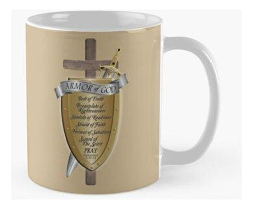 Taza Armadura De Dios - Cruz Rugosa Calidad Premium