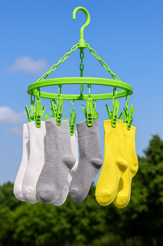 2 Pzs Carrusel Colgadero Tendedero De Calcetines Pinzas Ropa Verde