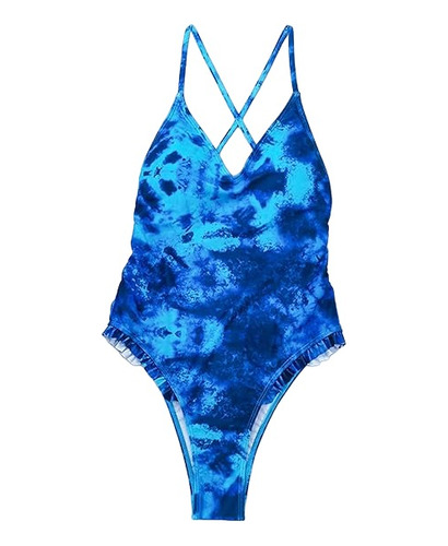 Bikini Aqua Enteriza Azul Y Celeste Espalda Cruzada Uniteduy