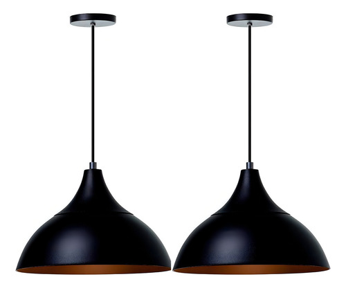 Lustre Pendente Panamá Preto Com Cobre - Kit 2 Unidades