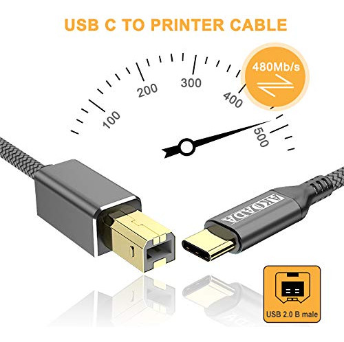 Cable De Impresora Usb C De 15 Pies, Cable Akoada Usb B A Us