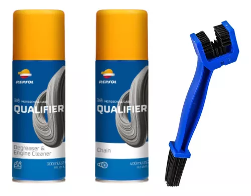 Kit Lubricante Cadena + Desengrasante + Cepillo Motos Repsol