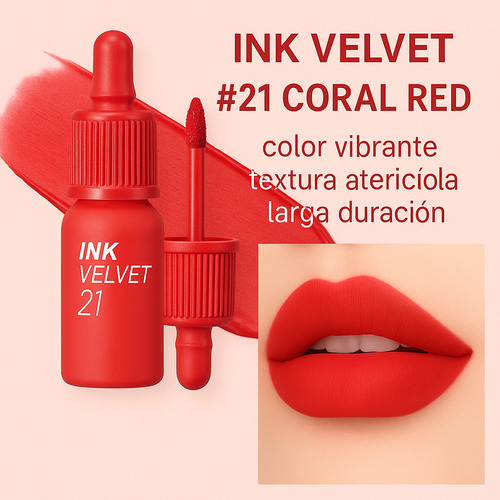 Ink Velvet Peripera Color 21 Coral Red LĂquido