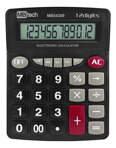 Calculadora Grande 12 Dígitos A Pilha Eletrônica Mbtech