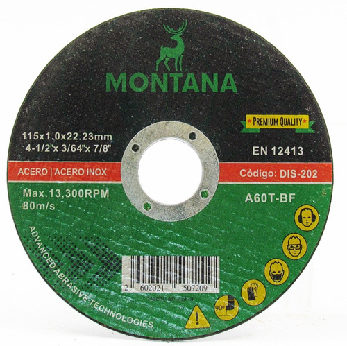 Disco Corte 7\'\' Metal Montana 180x1.6 Mm  25 Unidades