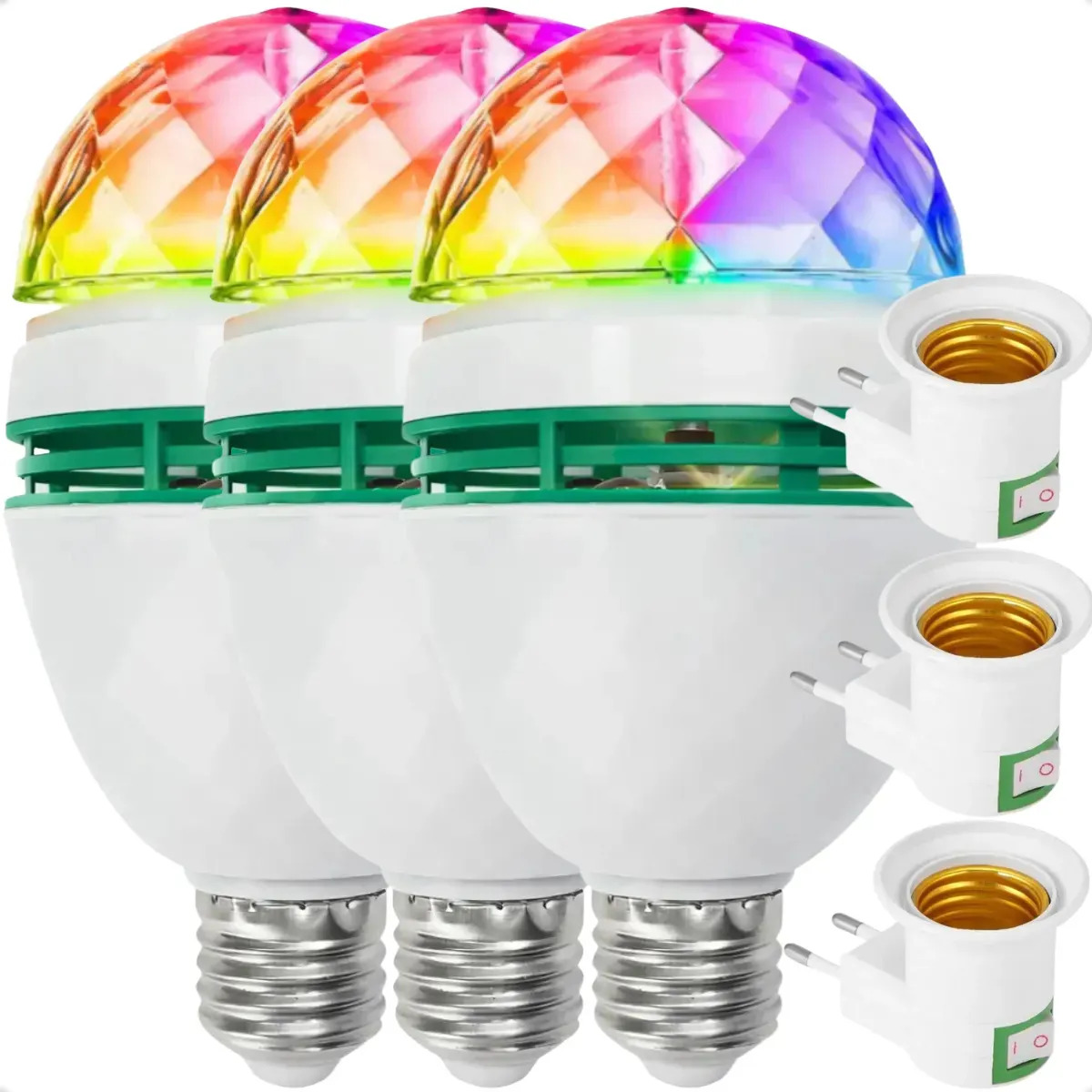 Kit 3 Lâmpadas Globo Giratório RGB com LED para Festas e Baladas Bivolt EX Decor