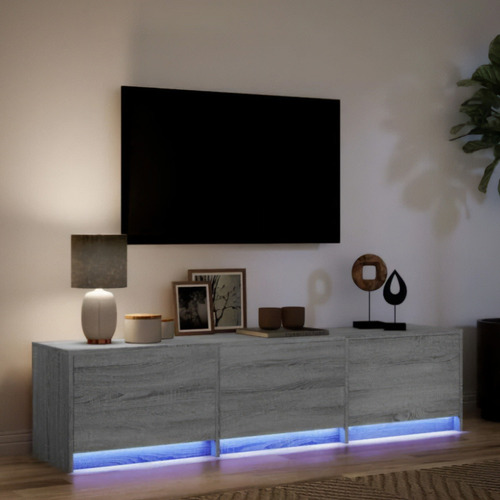 Mesa De Tv Con Luz Led Rgb Bossa Medev Color Gris