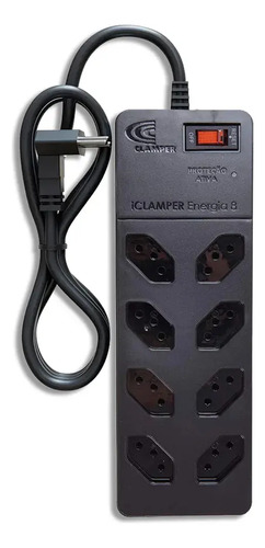 Filtro de Linha com Protetor de Surto DPS iCLAMPER Energia 8 Tomadas 3 Pinos 10 Amperes com Tecnologia LCF Anti Raio Cor Preto