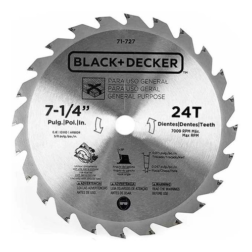 Hoja Disco Sierra Circular Black Decker Repuesto 180 Mm 24 D