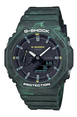 Reloj G-shock Ga-2100fr Dig/ana Original Time Square Color De La Correa Negro/verde Color Del Fondo Negro