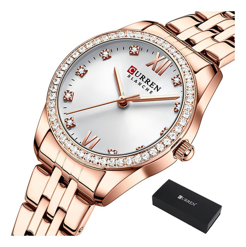 Reloj De Cuarzo Curren De Lujo Con Correas De Acero Con Diam Fondo Rose White