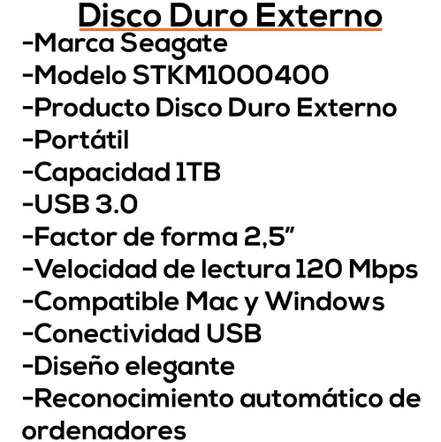 Imagen 3 de 9 de Disco Duro Externo Seagate 1tb Usb 3.0 2,5 120mbps Bagc
